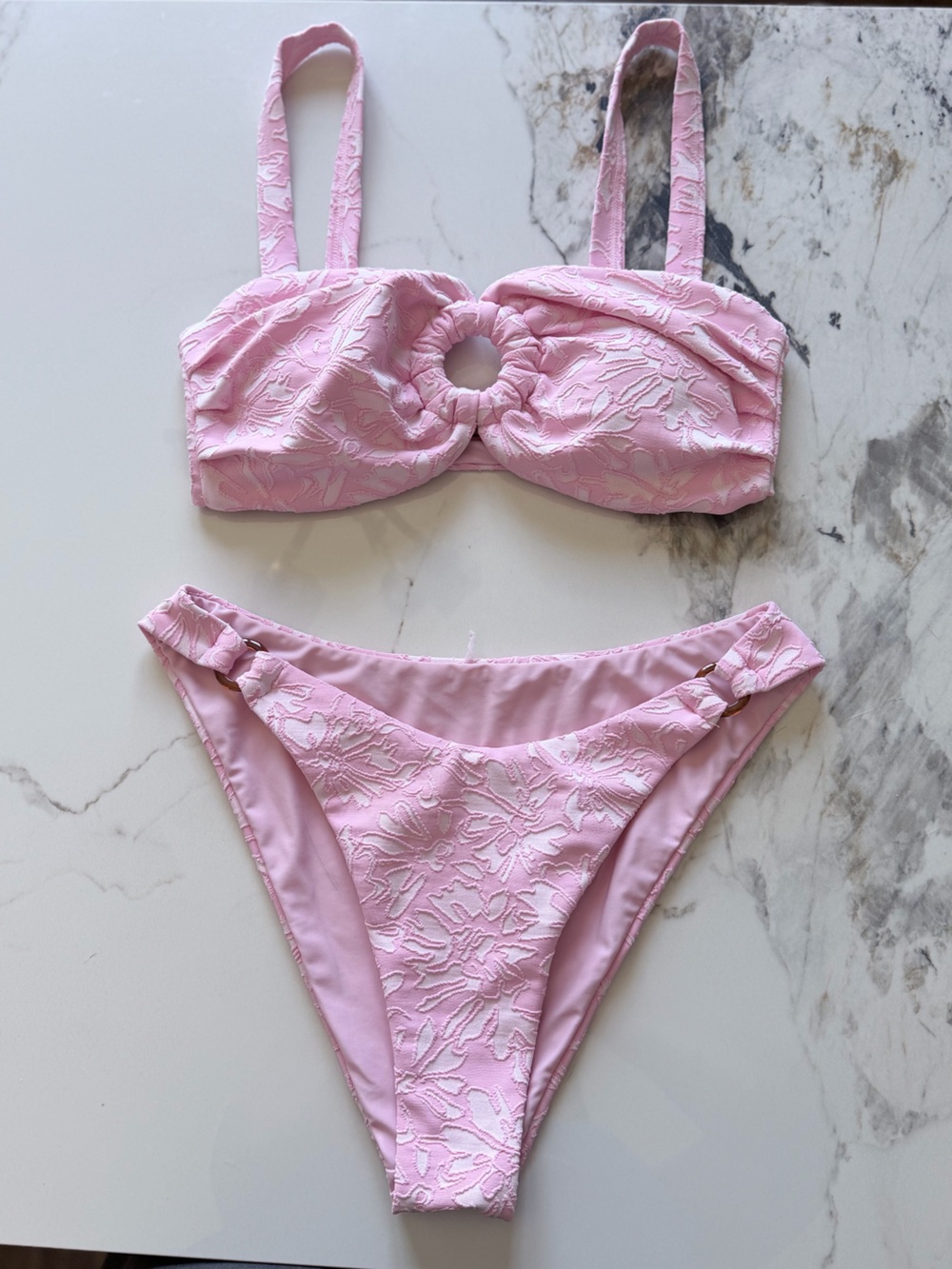 Pink Textured O-Ring Bikini Set
